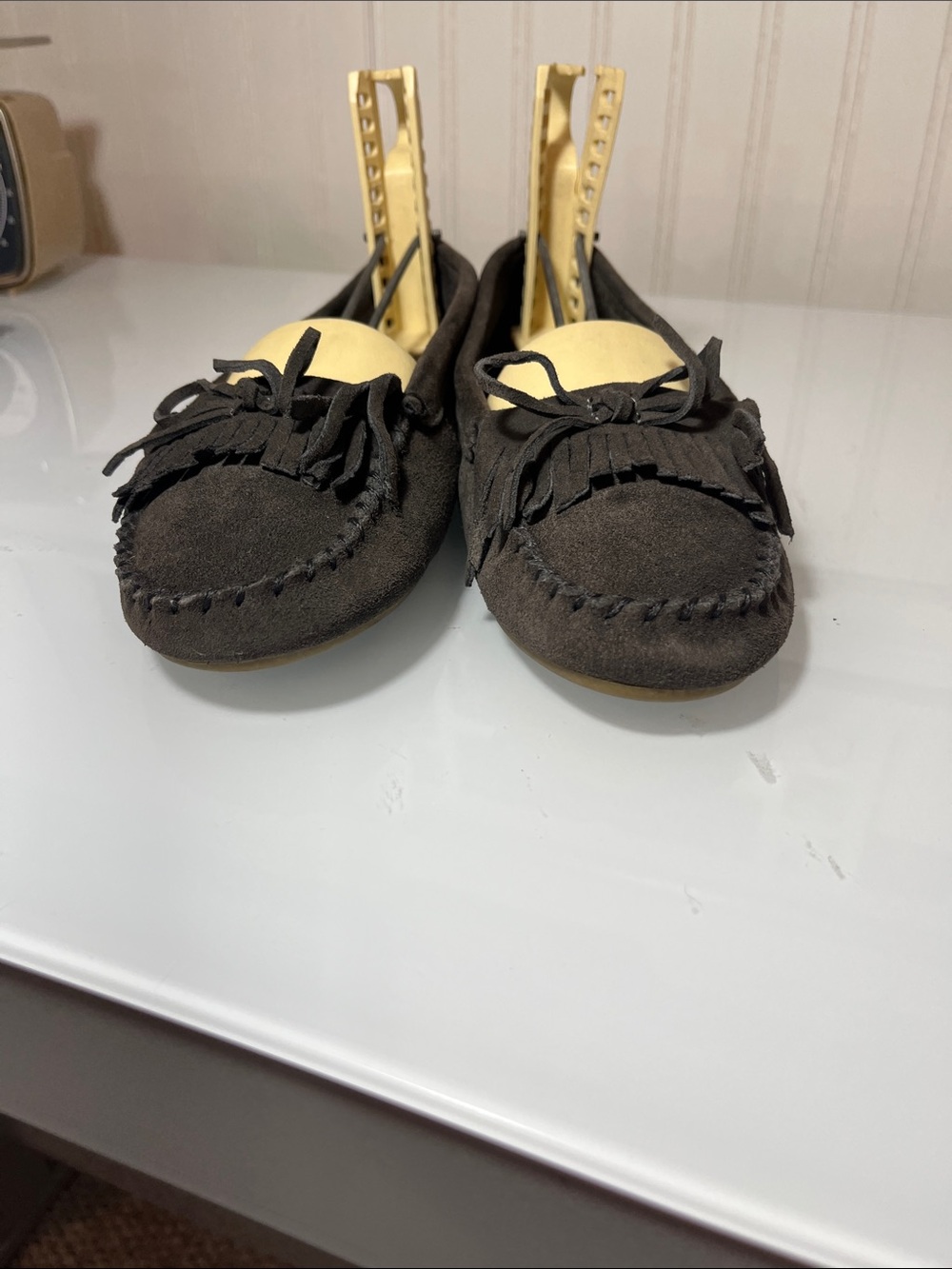 Dark Brown Suede Fringe Moccasin Loafers womens size 7 - Picture 6 of 11